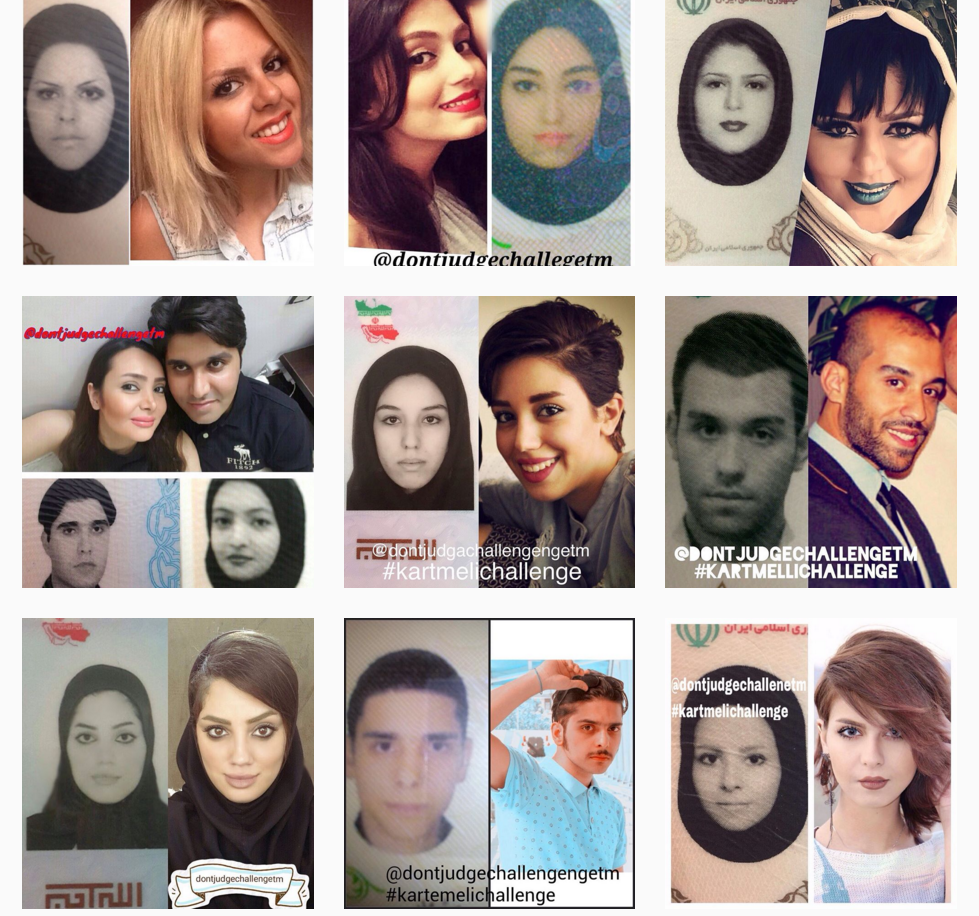 Young Iranians are posting pictures of themselves along side their official ID card photos