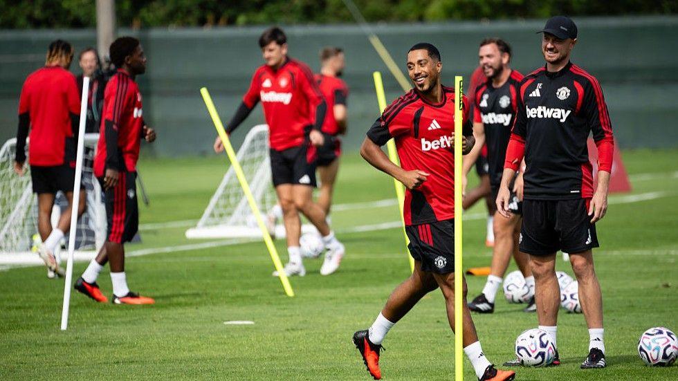 Manchester United midfielder Youri Tielemans (front) at the week-long training camp in Maynooth, Republic of Ireland 