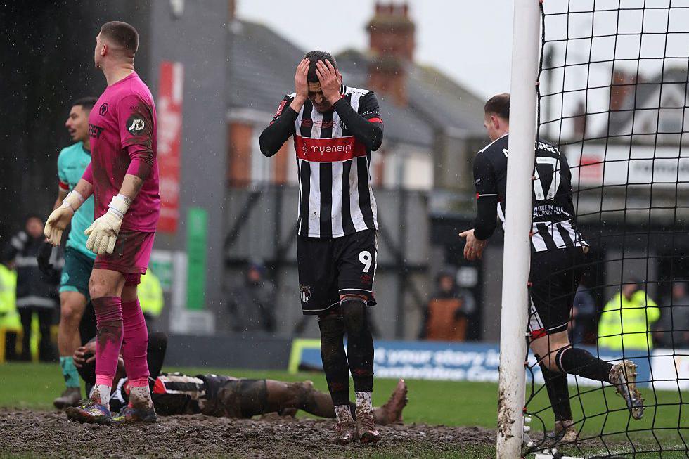 Grimsby's Jaze Kabia reacts after missing a chance 