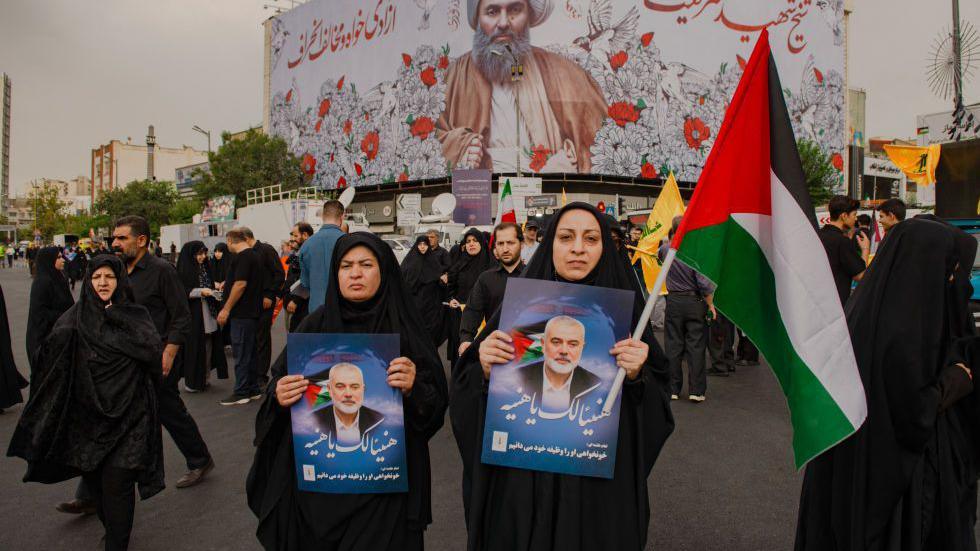 Iranians attend a funeral procession for late Hamas leader Ismail Haniyeh, in Tehran, the Capital of Iran on August 1, 2024. Hamas said its political leader was killed in an Israeli strike in Iran early on July 31, where he was attending the swearing-in of the new president. 