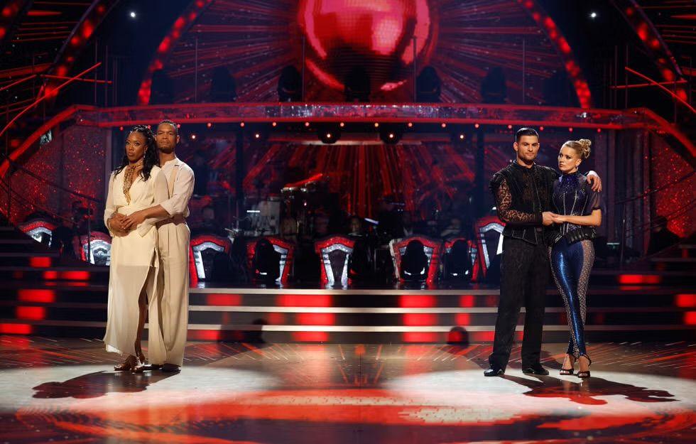 Montell Douglas and Johannes Radebe in the dance-off against Tasha Ghouri and Aljaž Škorjanec.