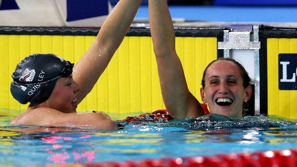 Georgia Davies celebrates with England's Lauren Quigley