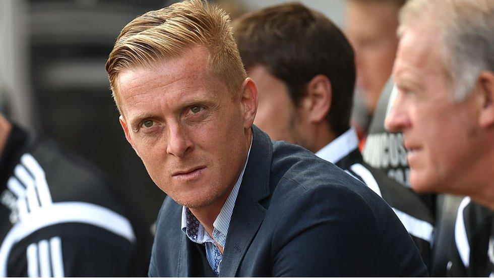 Swansea manager Garry Monk watching his team lose 3-0 to Villareal