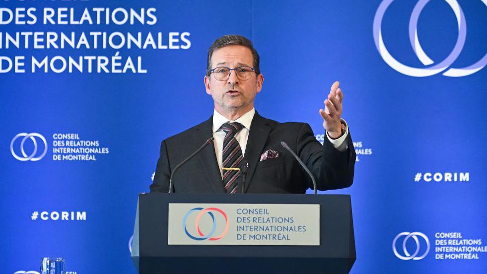 Yves-Francois Blanchet, leader of the Bloc Quebecois party, wears a suit and speaks during an event at the Montreal Council on Foreign Relations in Montreal, Quebec, Canada, on Tuesday, Feb. 11, 2025.