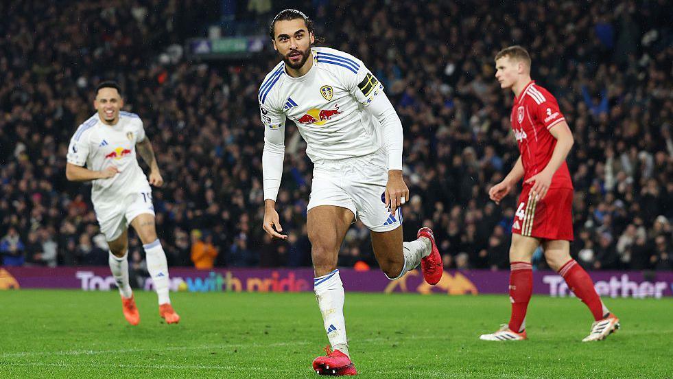 Dominic Calvert-Lewin wheels away after scoring for Leeds against Nottingham Forest