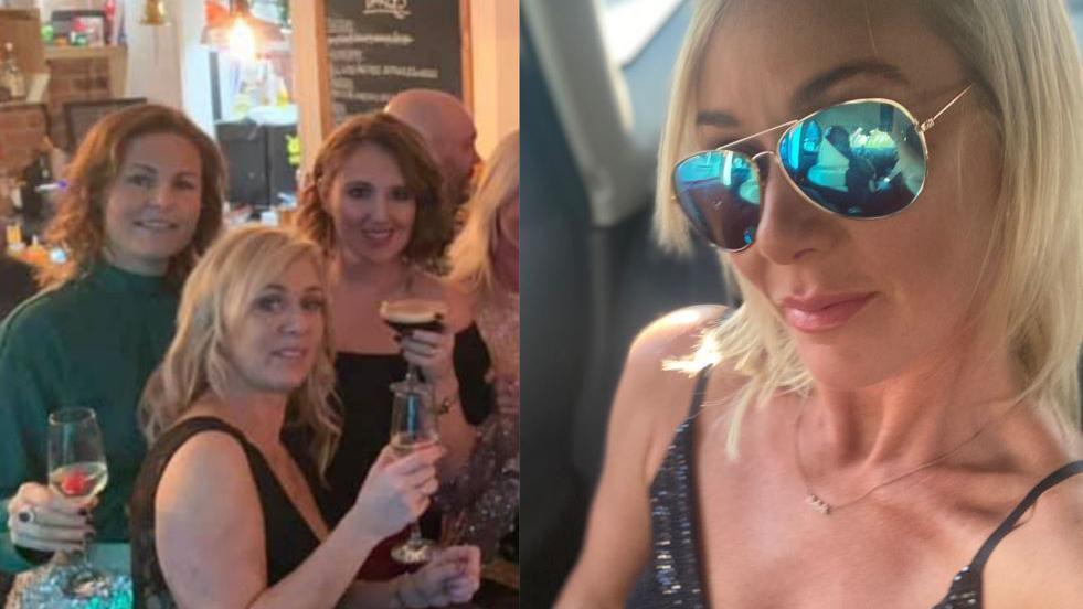 A collage of Michelle Sword before and after her first weight loss when she used a legitimate provider. The picture on the left shows her drinking in a pub with friends. On the right, she is taking a selfie. She wears sunglasses and looks slimmer.