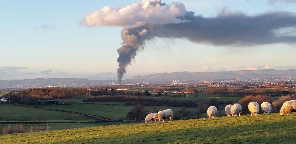 View of Glasgow scrapyard fire