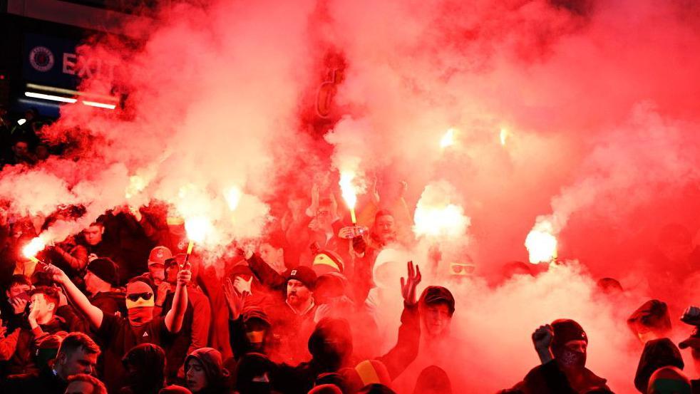 Motherwell fans with a pre-match pyro display at Ibrox on 27 December