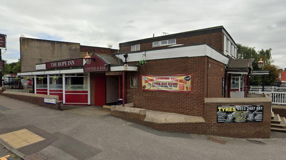 A Google Map screenshot of the outside of the Hope Inn pub on York Road. The pub is a two-storey building with red detail on its exterior.