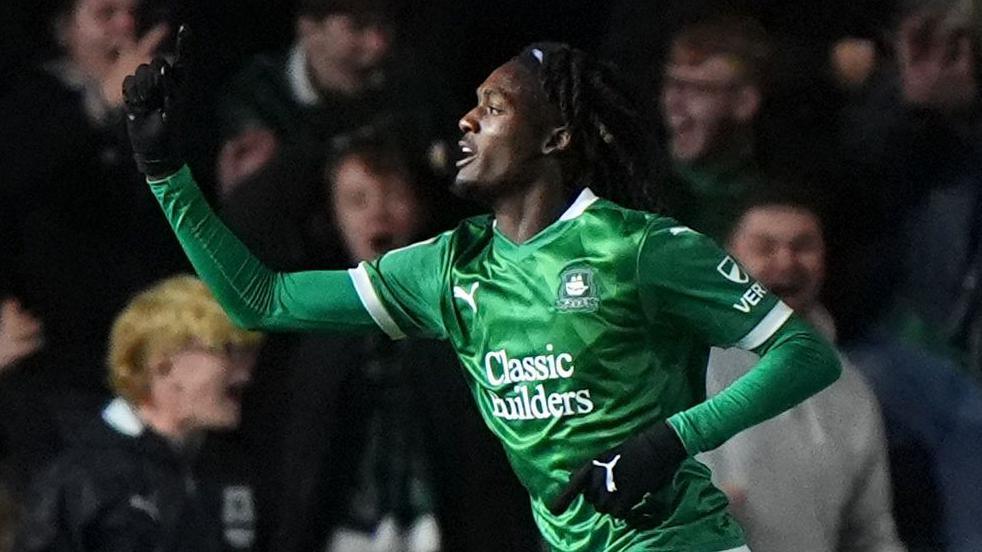 Ibrahim Cissoko celebrates scoring for Plymouth Argyle