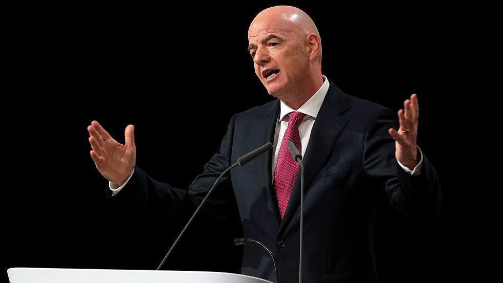 Fifa president Gianni Infantino speaks during the 50th UEFA Ordinary Congress Meeting at Brussels Expo on February 12