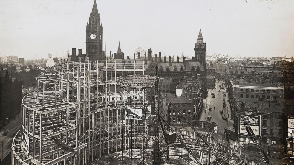 Elevated view of the Central Library during construction