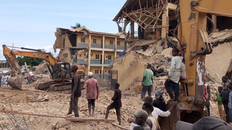 An image of a collapsed school building in Nigeria