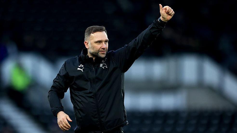 Derby head coach John Eustace celebrates 