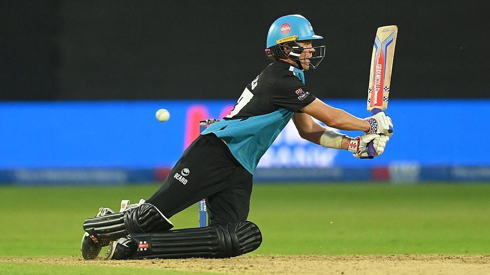 Ethan Brookes slips as he plays a shot during the Men's Metro Bank One Day Cup Final between Hampshire and Worcestershire Rapids at Trent Bridge