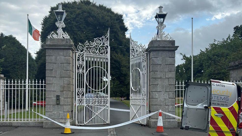 The gates at Dublin's Phoenix Park, the official residence of Ireland's President were affected