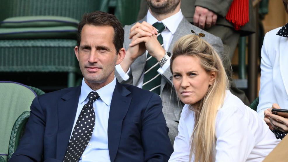 Sir Ben Ainslie and Georgie Ainslie attend day seven of the Wimbledon Tennis Championships at the All England Lawn Tennis and Croquet Club on July 09, 2023 in London, England