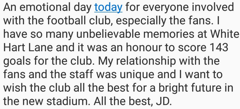 Former Tottenham striker Jermain Defoe, now at Sunderland. tweeted this message