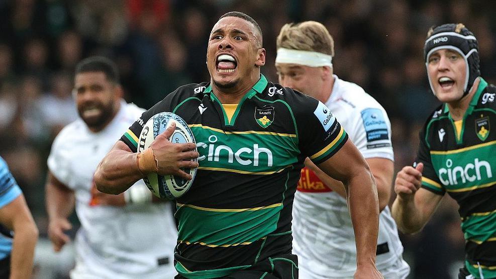 Northampton Saints number eight Juarno Augustus playing against Exeter Chiefs