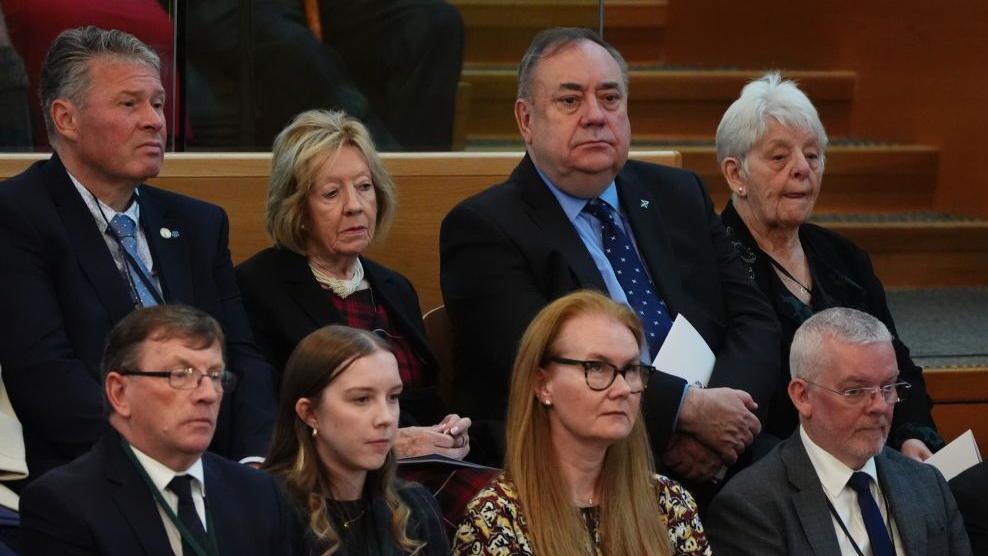 Former first minister Alex Salmond listens as King Charles III addresses the Holyrood Chamber during a visit to the Scottish Parliament in Edinburgh to mark its 25th anniversary on September 28, 2024 in Edinburgh, Scotland.