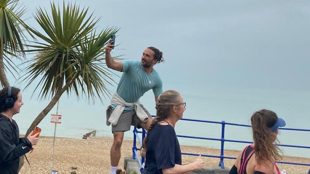 Joe Wicks at the beach in Eastbourne