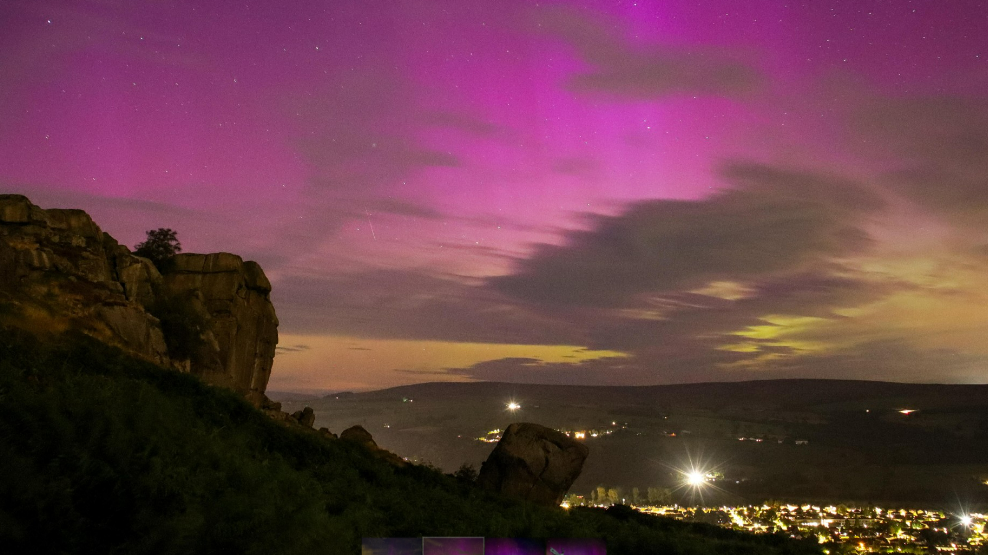 The Northern Lights turn the skies above Ilkley purple and green