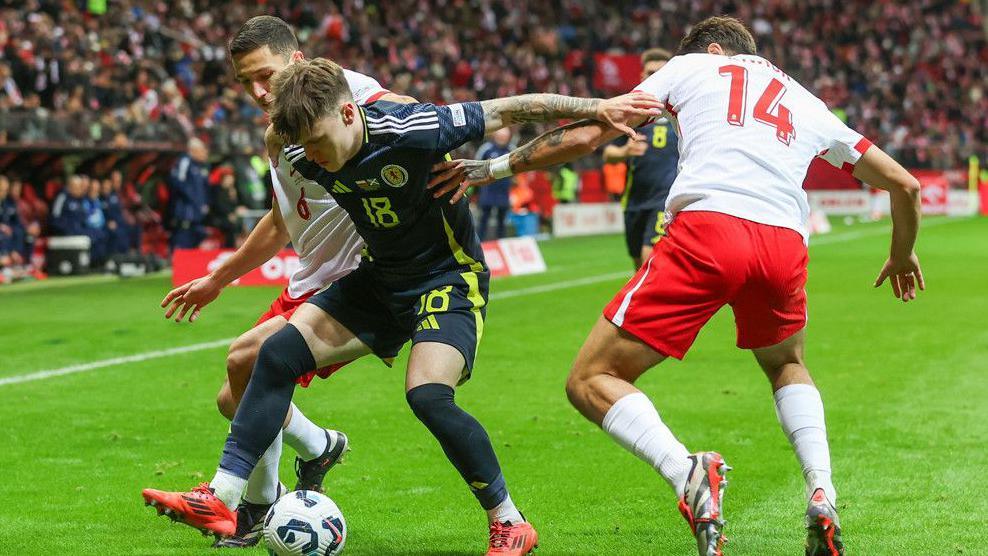 Scotland's Ben Doak in action against Poland