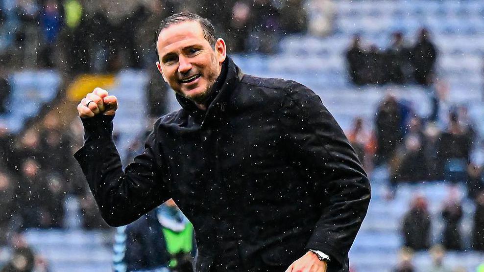 Coventry City manager Frank Lampard celebrates victory against West Bromwich Albion on Saturday