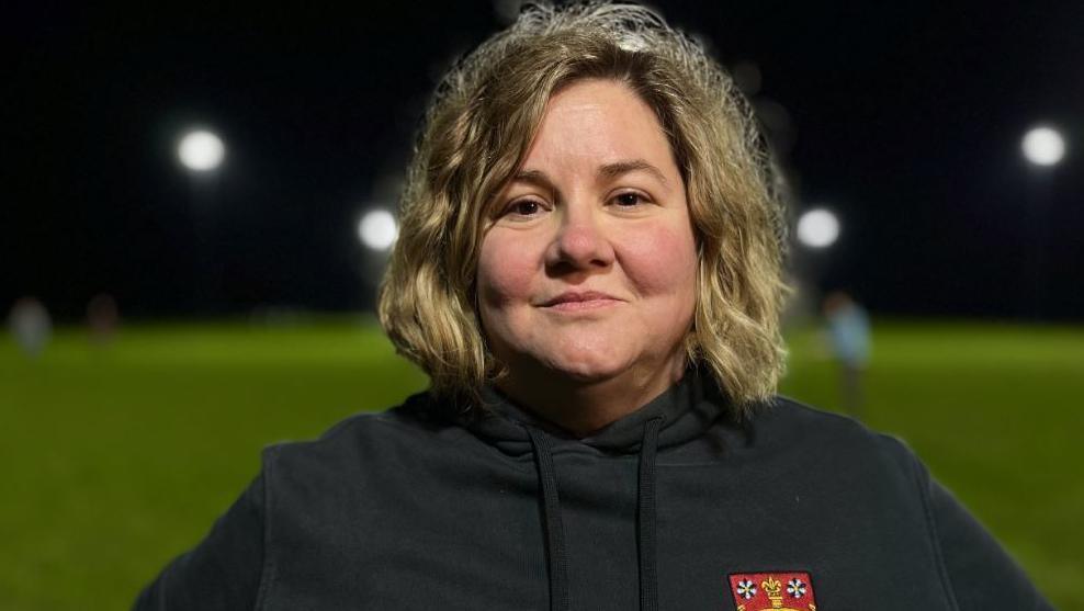 Rugby player Ali Elsley at a rugby training ground in Cambridge