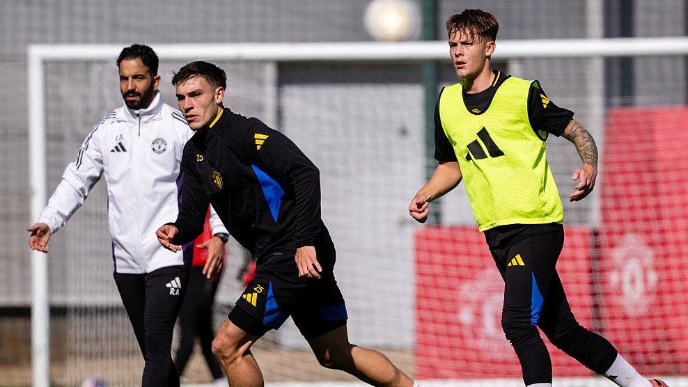 Manchester United winger Sam Mather in training