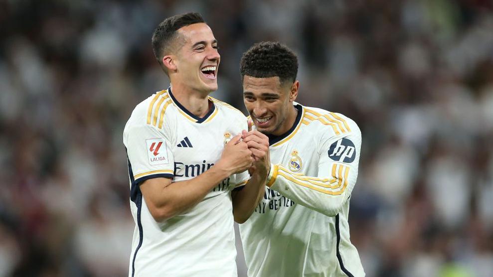 Lucas Vazquez and Jude Bellingham celebrate