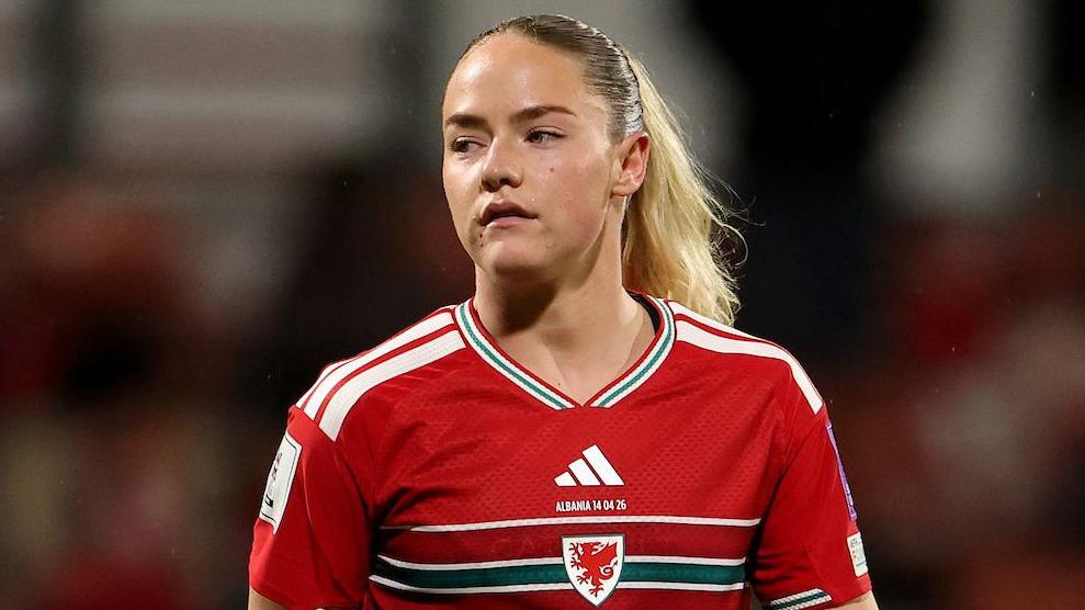 Phoebie Poole waits for the next action with Wales