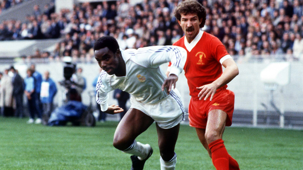 Laurie Cunningham in action for Real Madrid against Liverpool's Graeme Souness in the  1981 European Cup final