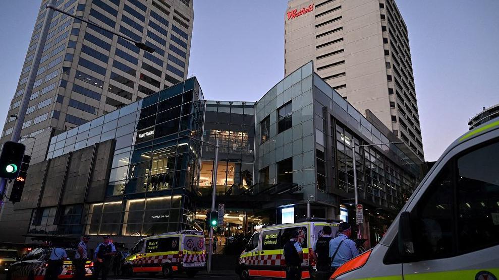 Emergency services outside Westfield Bondi Junction shopping centre