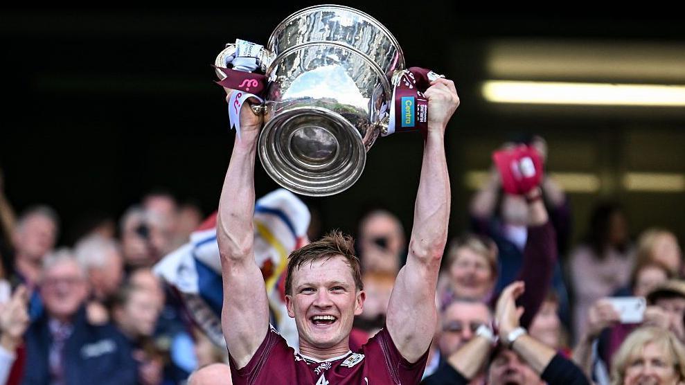 Galway captain Darren Morrissey lifts the Bob O'Keeffe Cup