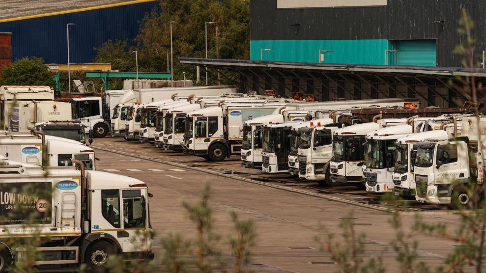 Bin lorries at Edinburgh depot during the last bin strike in 2022