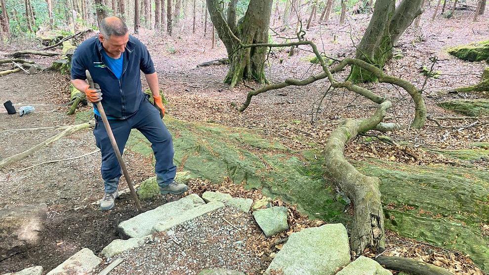 Worker laying new paths on Slieve Donard