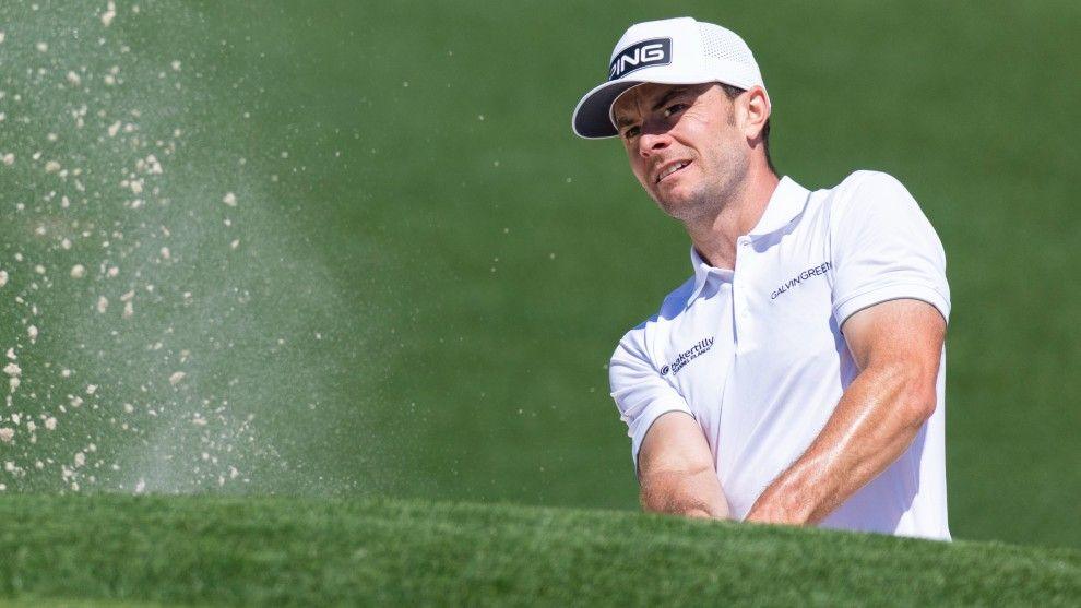 Laurie Canter playing a shot from a bunker at Augusta National