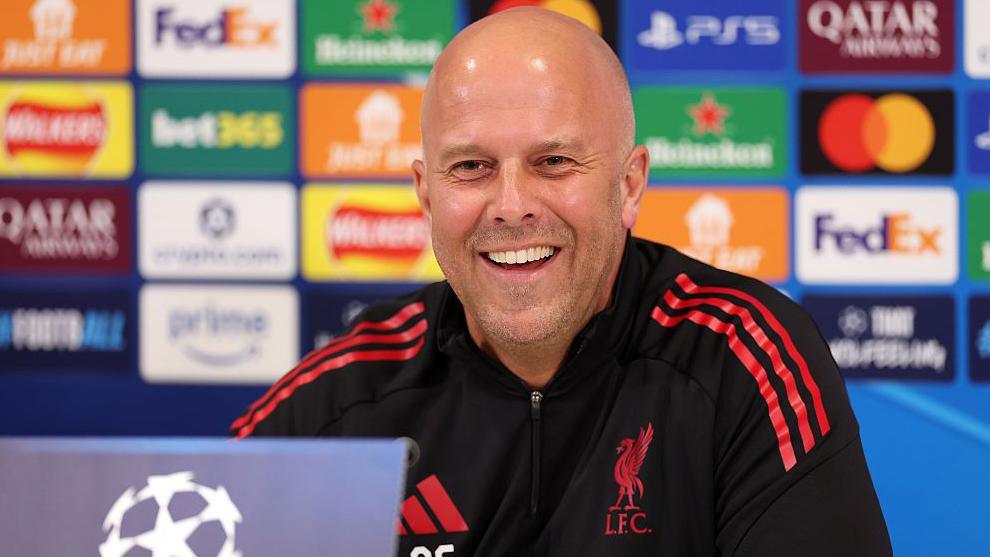 Arne Slot pictured during a news conference