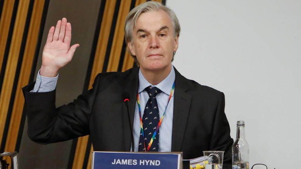 James Hynd taking the oath at the start of his evidence to the committee