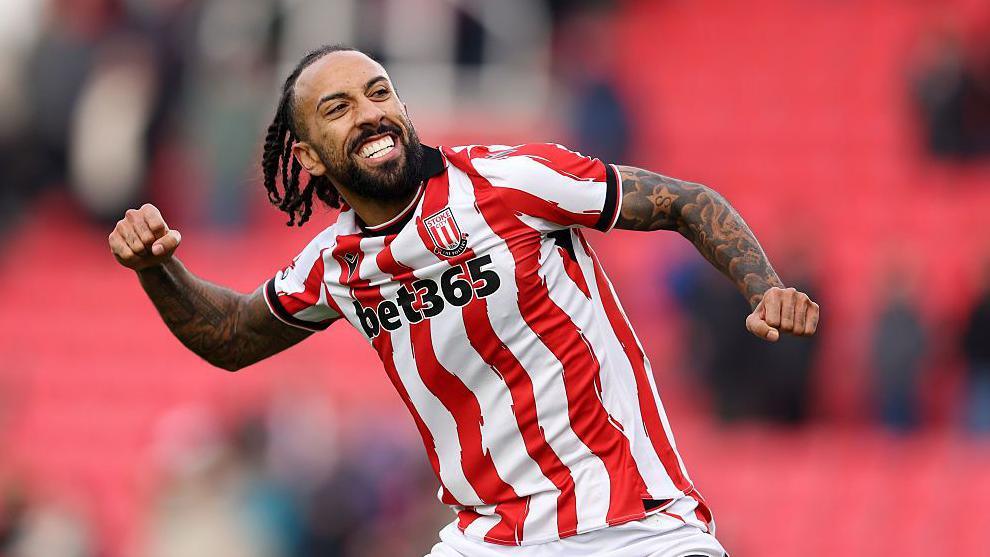 Sorba Thomas celebrates scoring for Stoke 