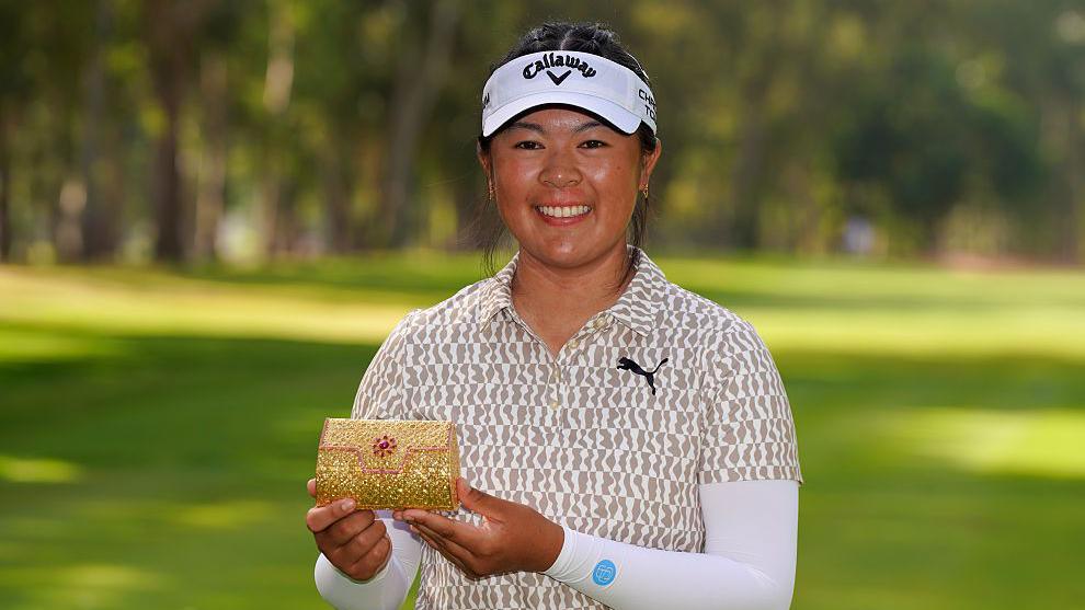 Anna Huang of Canada poses with the trophy after the final round of the Lalla Meryem Cup at Royal Golf Dar Es Salam