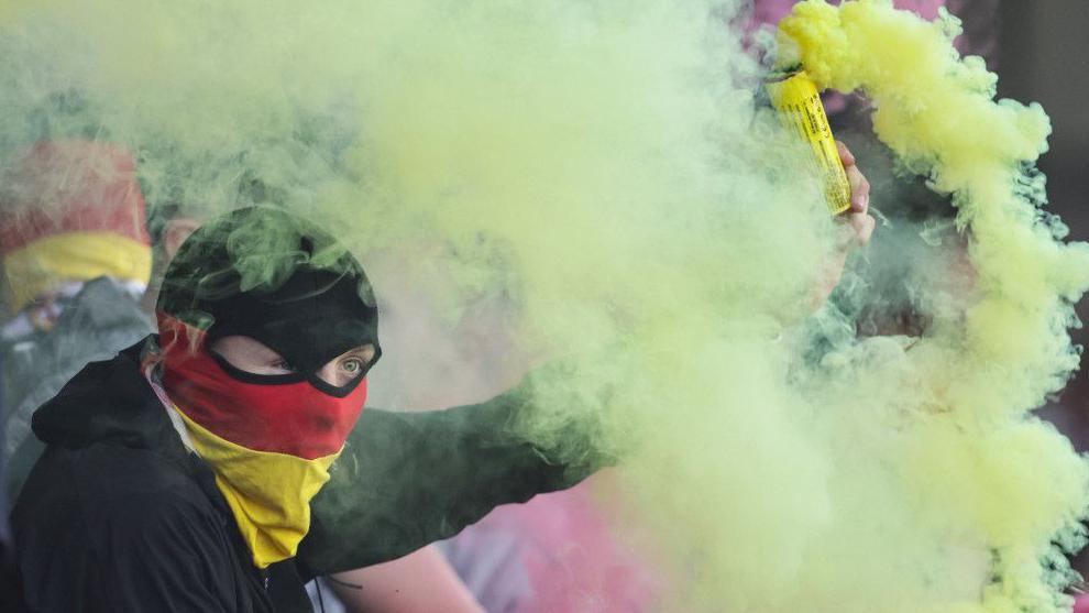Partick Thistle fan with a pyro