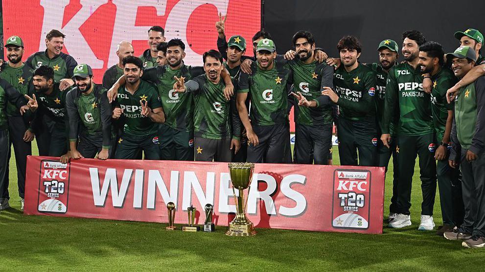 Pakistan celebrate their T20 series win against South Africa