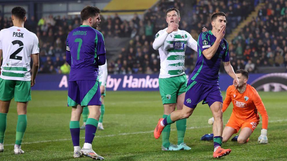 Filip Duricic of Panathinaikos celebrates as he scores against TNS