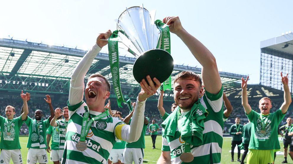 Callum McGregor and James Forrest assistance   the Scottish Premiership trophy successful  May