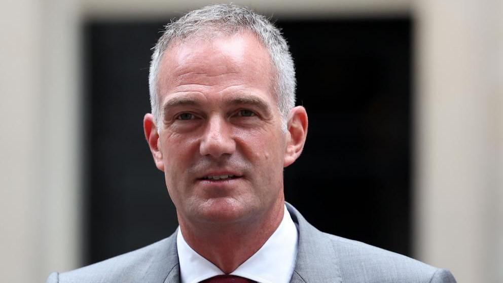 A headshot of Peter Kyle after departing 10 Downing Street following a cabinet meeting 
