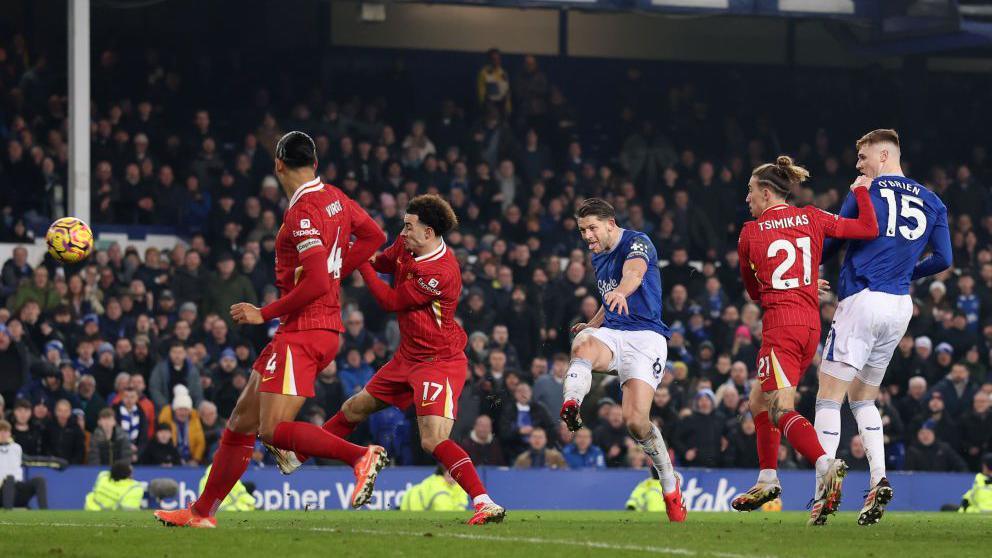 James Tarkowski scores against Everton