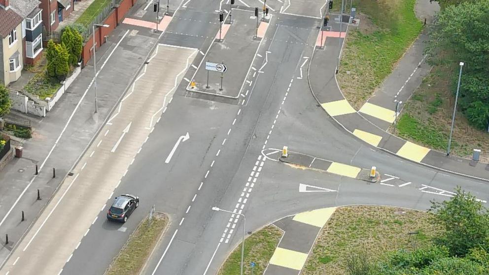 An aerial image of the junction where the collision happened.