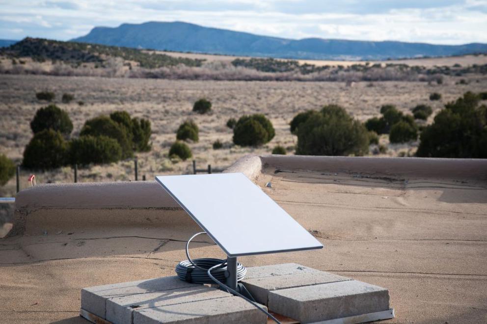 A Starlink satellite on the roof of a home in Galisteo, New Mexico, US, on Monday, March 18, 2024. Starlink is a satellite-based internet provider owned by SpaceX.